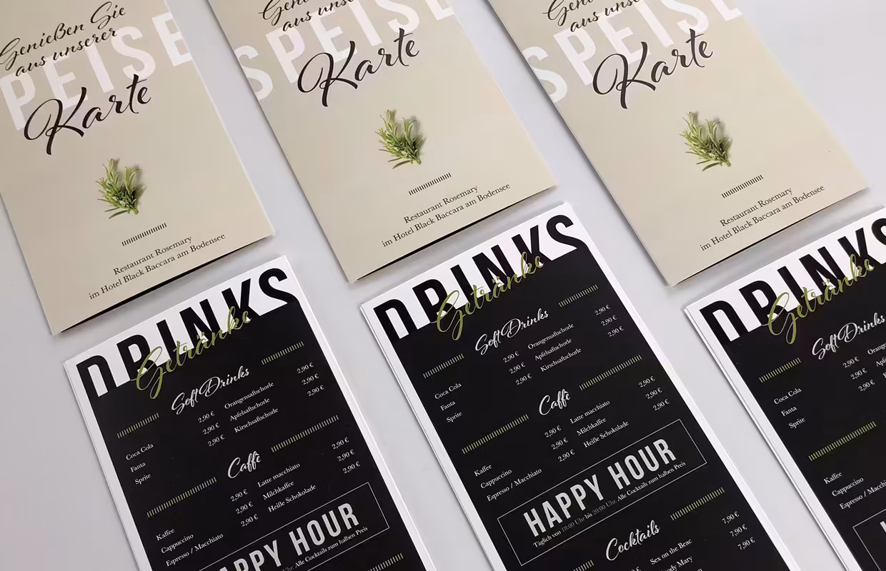 Content-Marketing: Gastro-Design Speisekarte für viaprinto.de