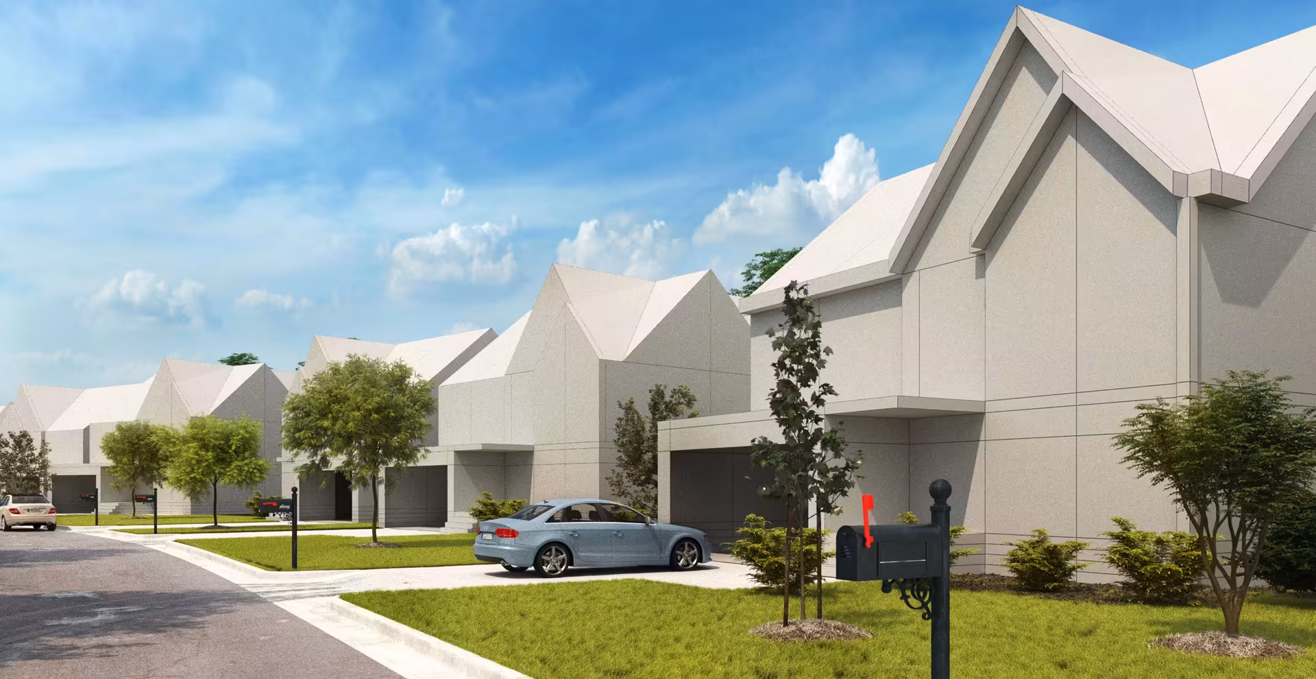 3D-Visualisierung eines neue Baugebiets mit Platzhalter-Objekten