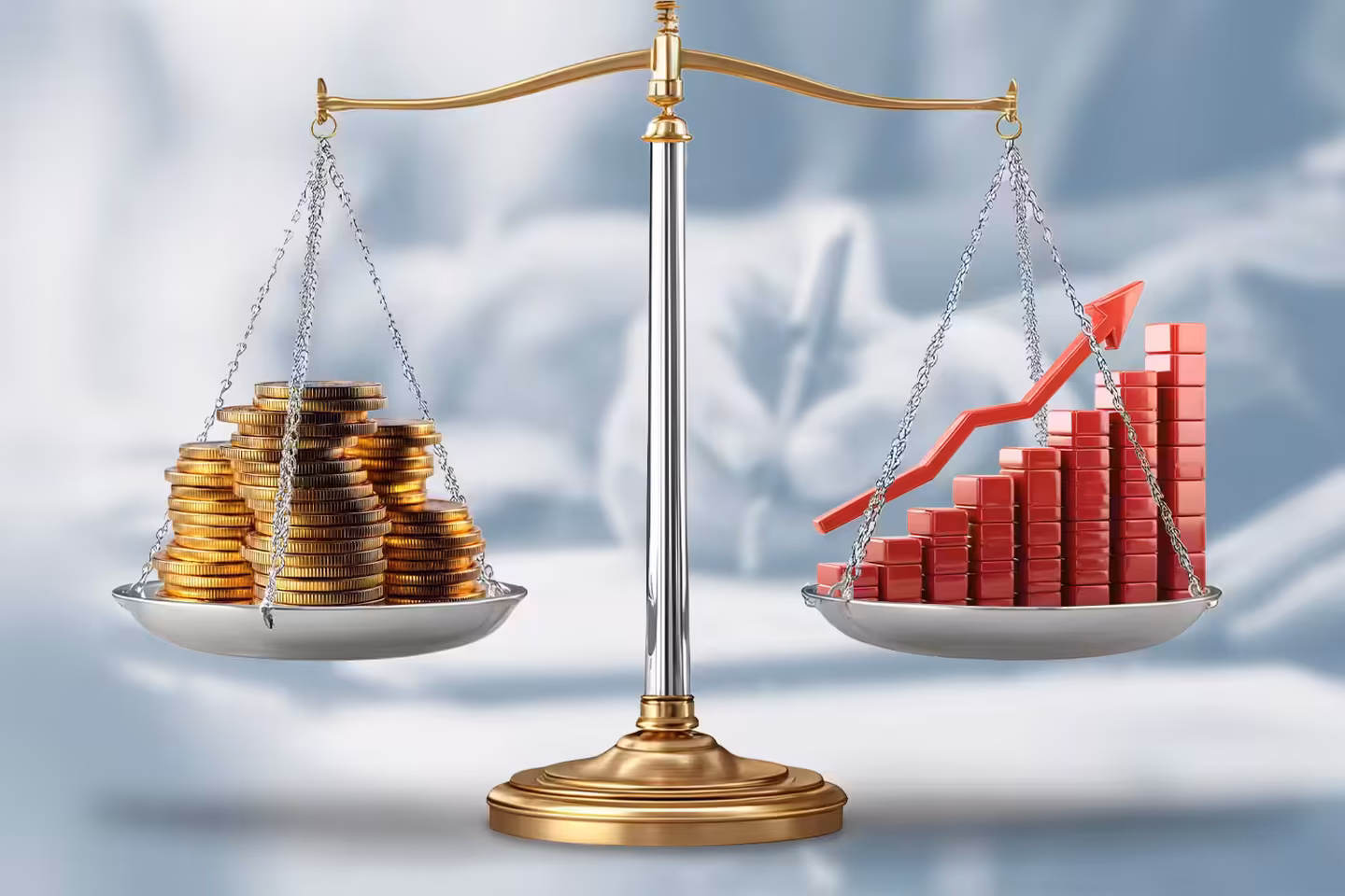 The scales symbolize the balanced relationship between SEO consulting costs and achievable business growth through professional SEO strategies.