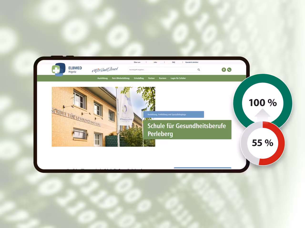 Die Barrierefreiheit der Webseiten des Elbmed Schule für Gesundheitsberufe wurde auf 100 % gebracht.