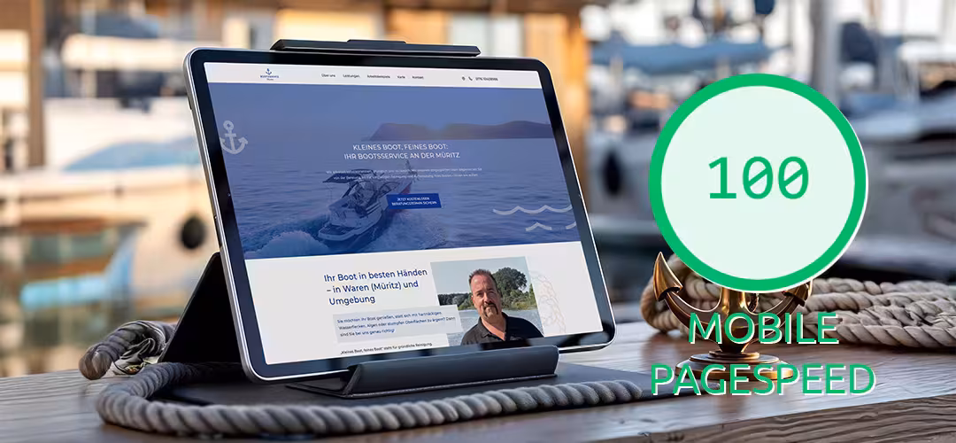 OnePager-Webdesign mit mobile PageSpeed 100 für Bootsservice Müritz