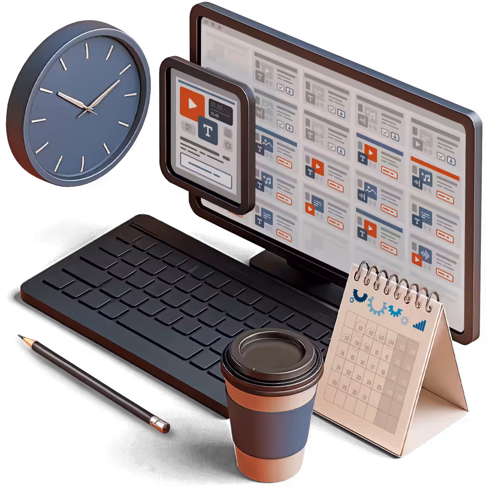 Content Management und Content-Strategie Arbeitsplatz mit systematischer Planung, Kalender und professioneller Organisation