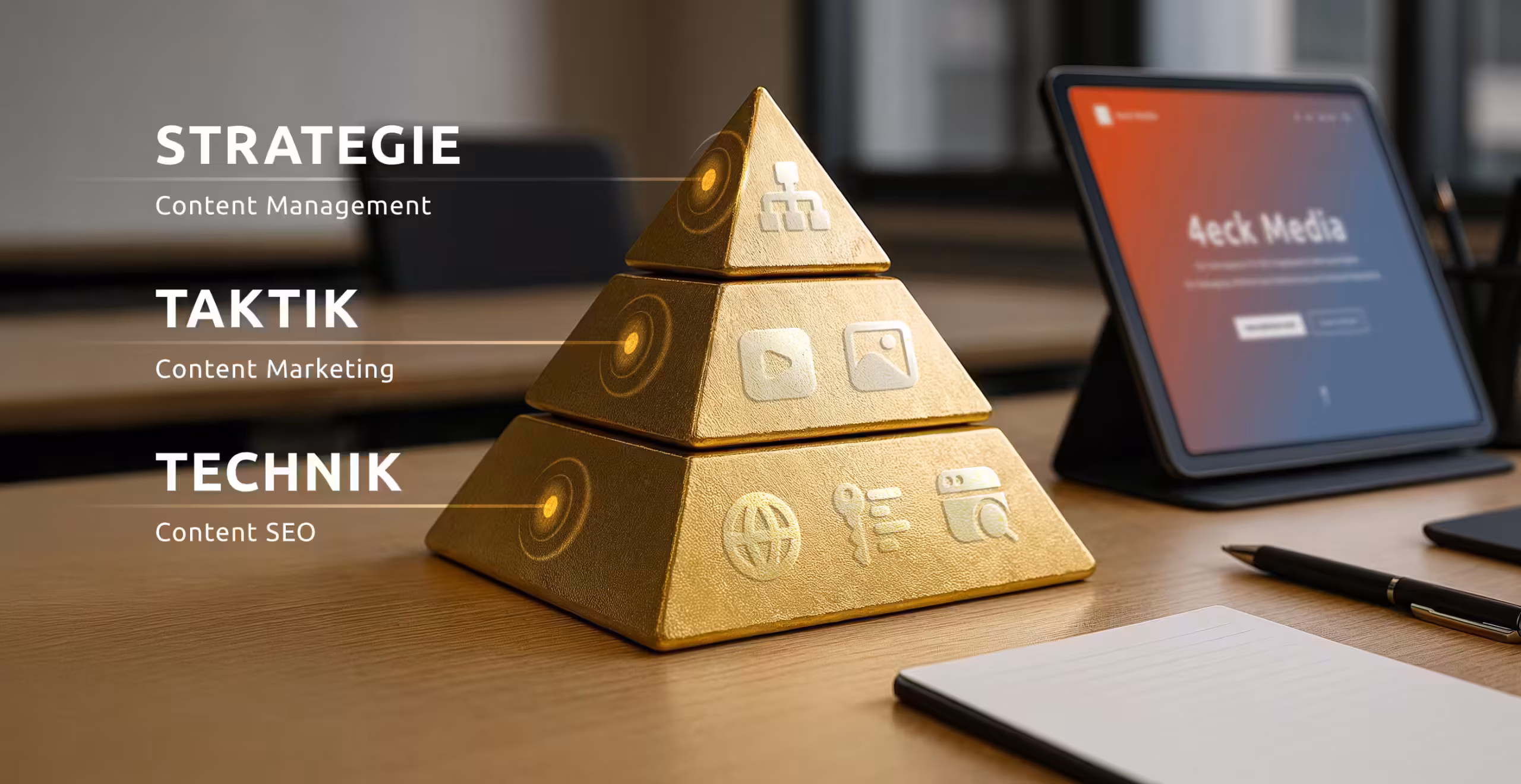 Content Marketing Pyramide: Strategie, Taktik und Technik - Content SEO Agentur 4eck Media