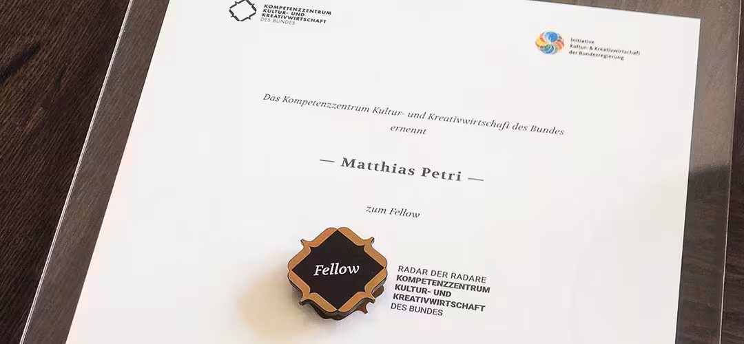 Fellow-Auszeichnung des Kompetenzzentrums Kultur- und Kreativwirtschaft des Bundes für Matthias Petri von 4eck Media