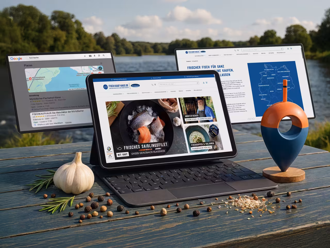 Fischkaufhaus.de Multi-Device Darstellung - Responsive E-Commerce Website für Fischhandel mit optimaler User Experience auf Desktop, Tablet und Mobile