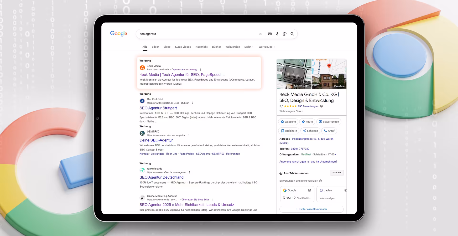 Google Ads functionality – paid ads in Google search results with an ad label for immediate visibility above organic results.