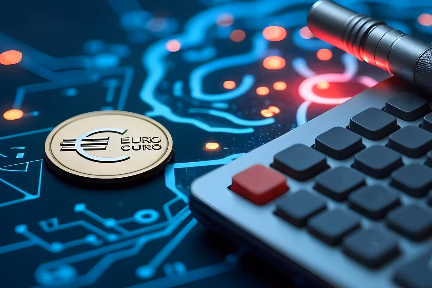 Kosten und Investition in KI-Optimierung: Euro-Münze, Mikrofon und Tastatur symbolisieren Podcast- und Content-Produktion für LLM-SEO