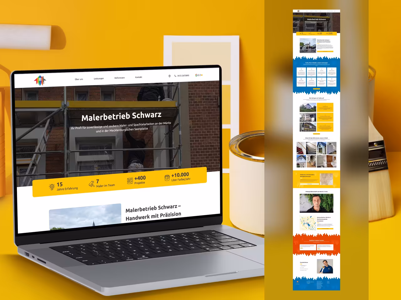 Landing Page Craft Business Painter Company Schwarz – professional website for painters and floor layers with regional SEO for the Mecklenburg Lake District.