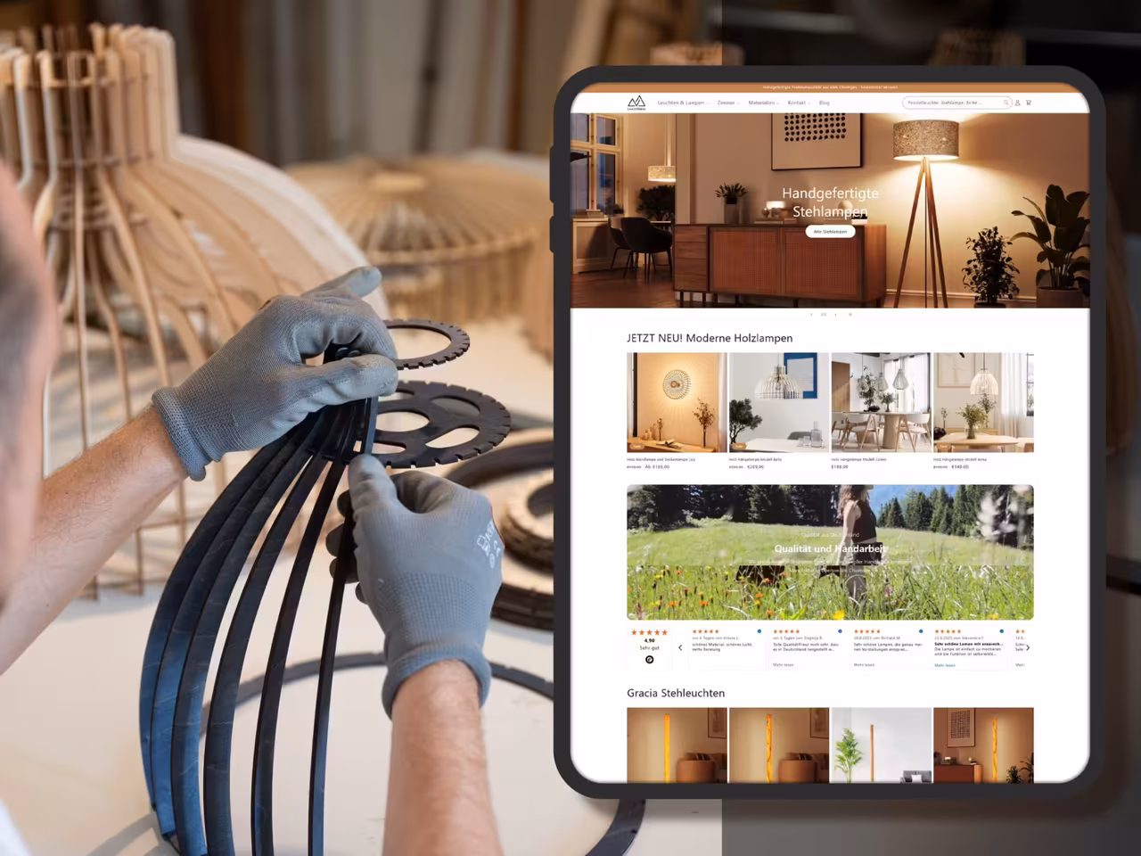 Leuchtnatur.eu SEO Betreuung - Handgefertigte Designer-Stehlampen Online-Shop mit kontinuierlicher Suchmaschinenoptimierung für nachhaltiges Lampen-Design