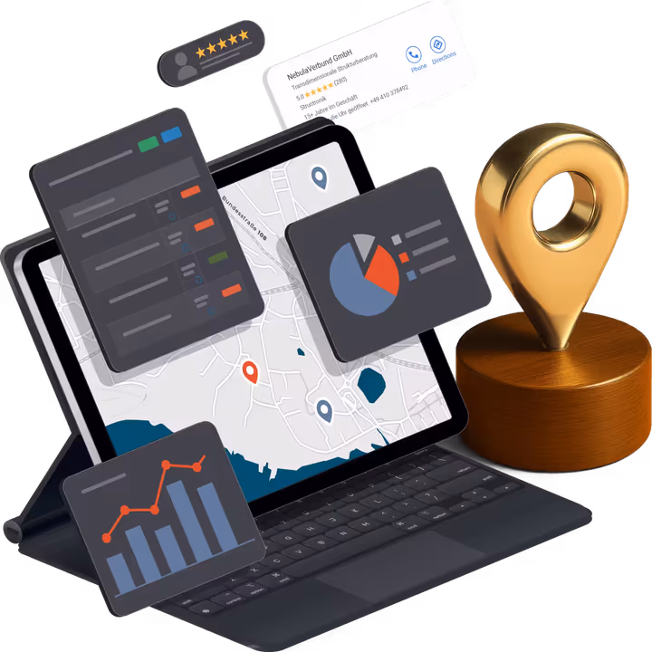 Local SEO consulting and local SEO: Analytics dashboard with performance metrics for regional search engine optimization from 4eck Media.