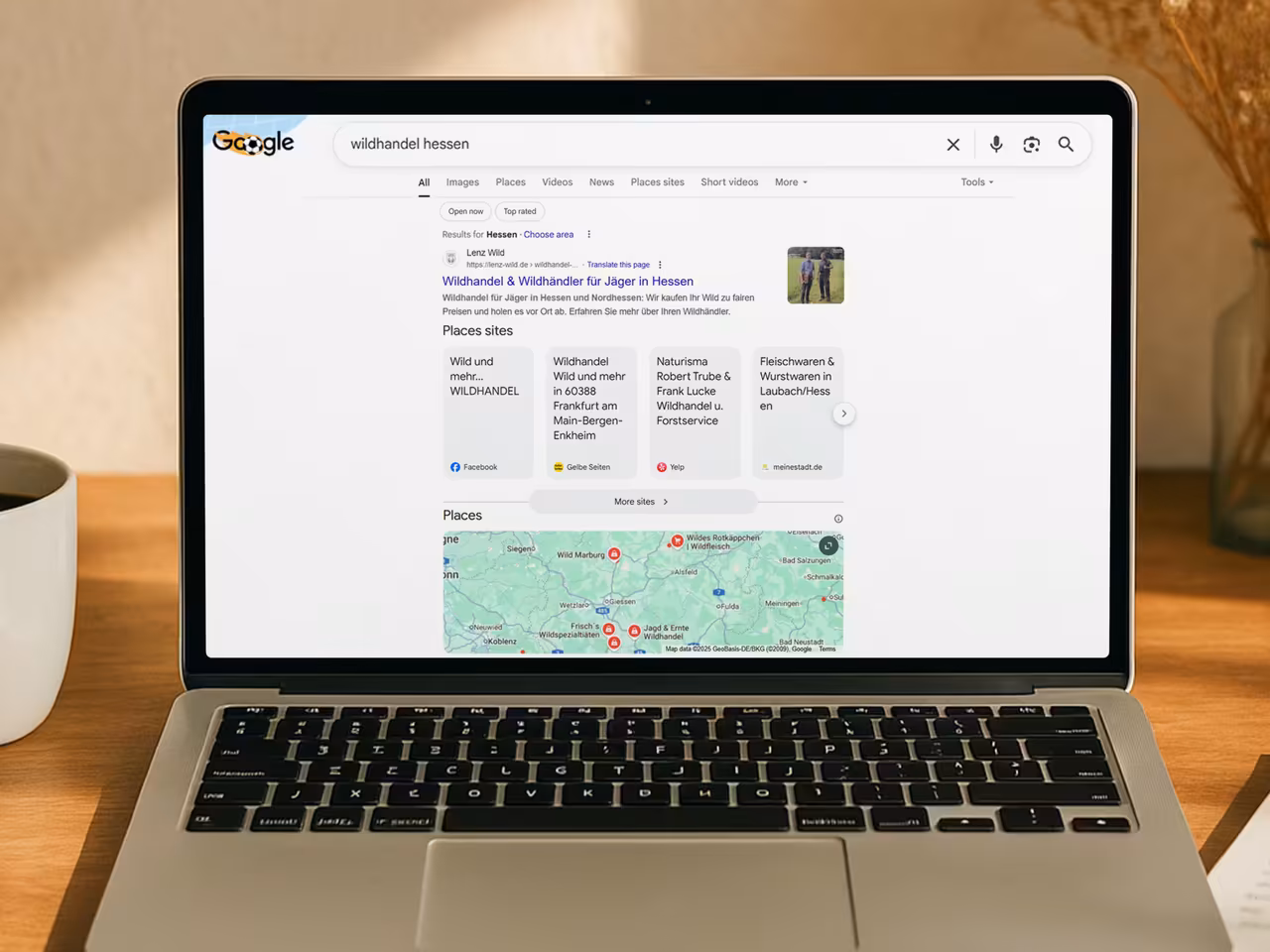 Local SEO results - Google search results for game trading in Hesse with Lenz Wild in first place.