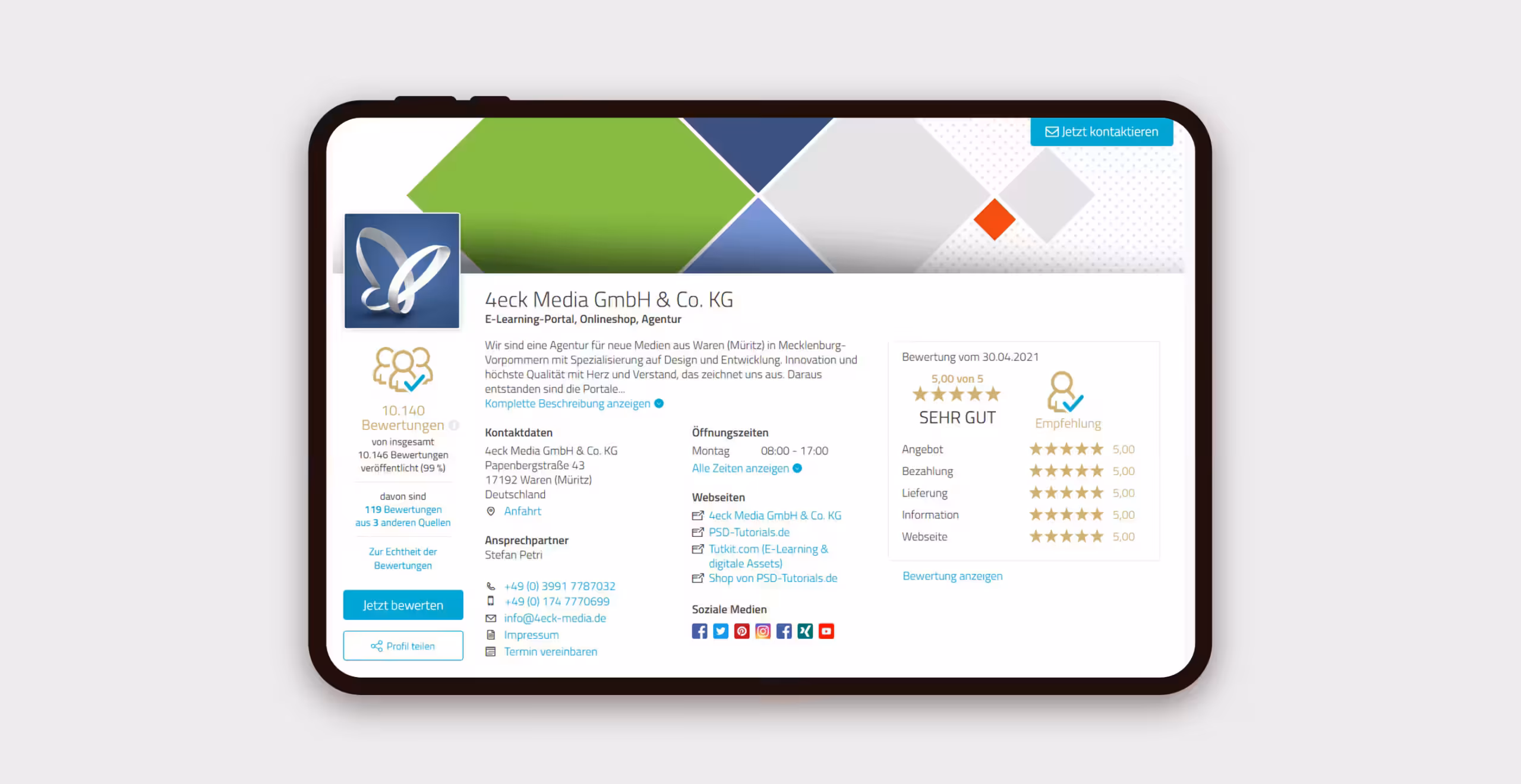 ProvenExpert Bewertungsprofil 4eck Media - Online-Reputation als Teil der SEO Offpage Optimierung mit Erw&auml;hnungen auf Bewertungsplattformen