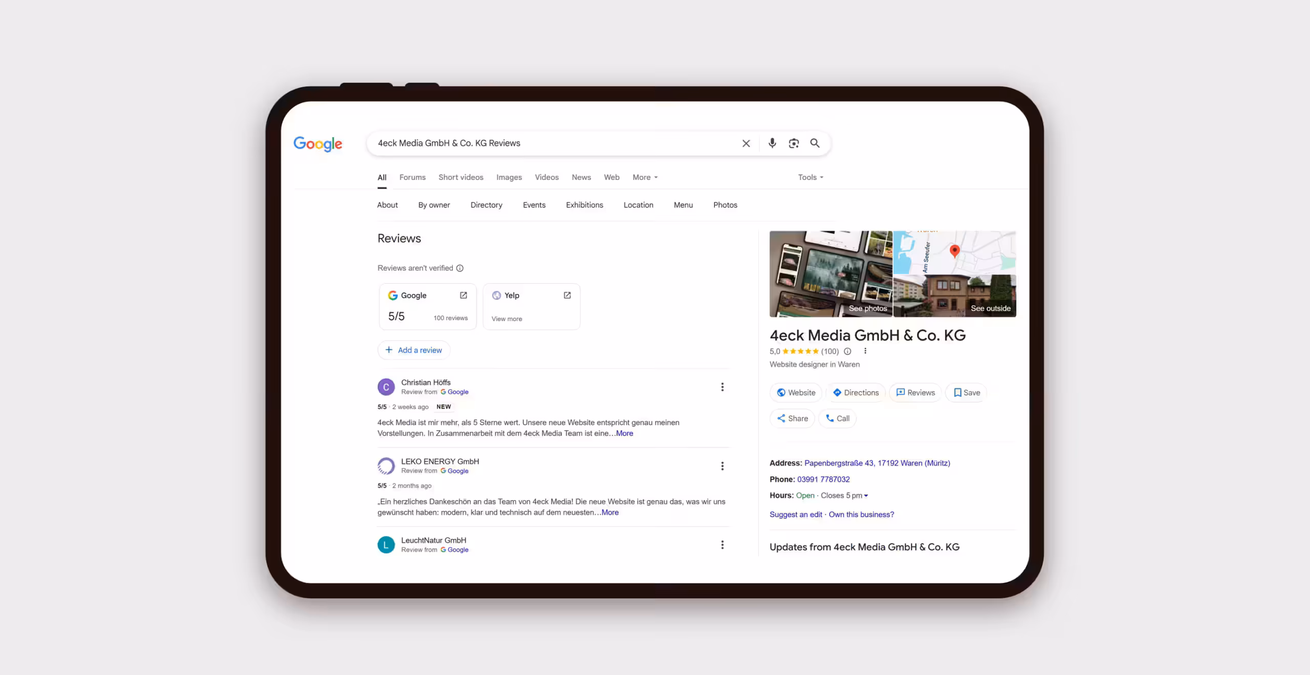 Google Maps Bewertungen 4eck Media - Brand-Mentions und Online-Reputation als wichtiger Teil der SEO Offpage Optimierung