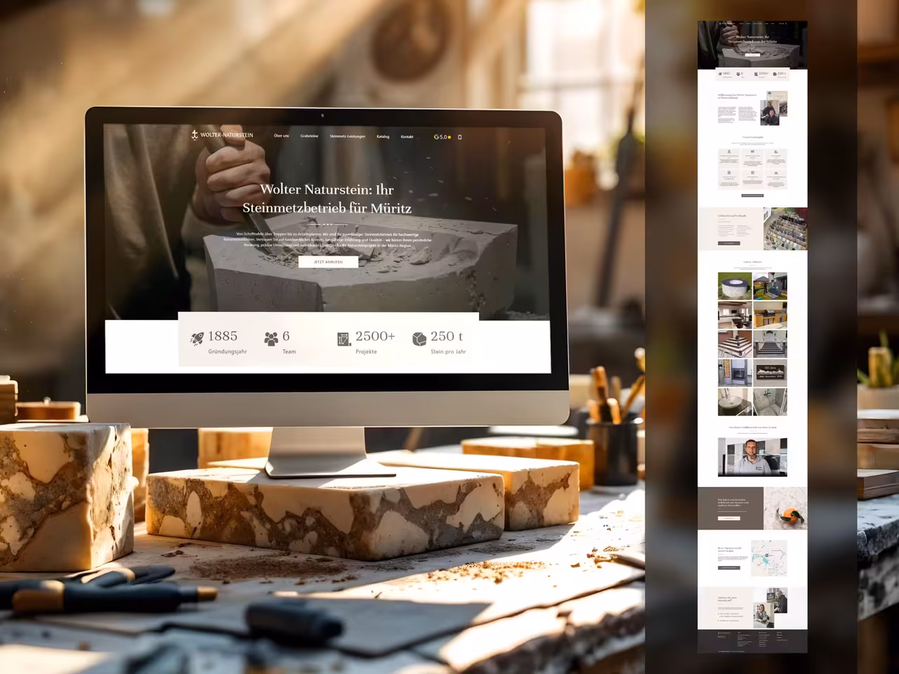 Example of a one-page website in the stone masonry sector.