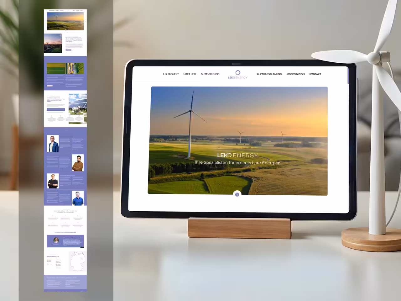 Example of a one-page website in the field of wind energy.