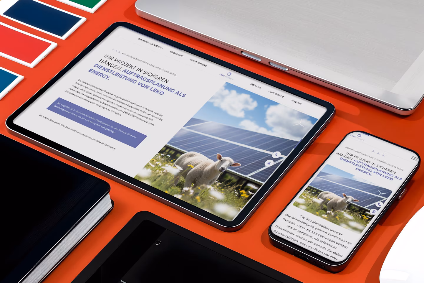 Onepager Website Kosten - Responsive Webdesign f&uuml;r LEKO Energy auf Tablet und Smartphone mit mobiloptimierter Darstellung und modernem Layout