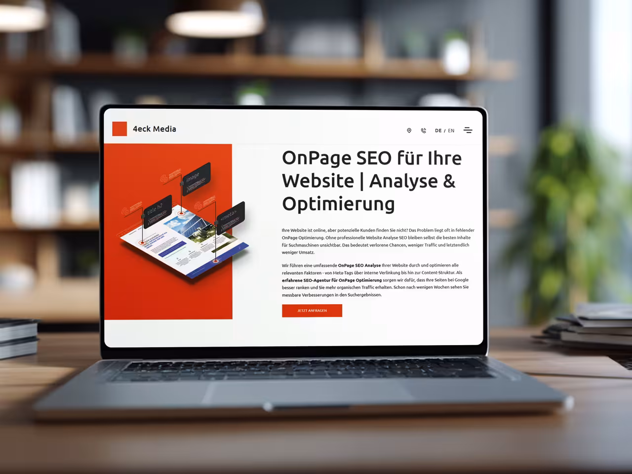 On-page SEO landing page by 4eck Media: Content creation with optimized texts and media for better Google rankings.