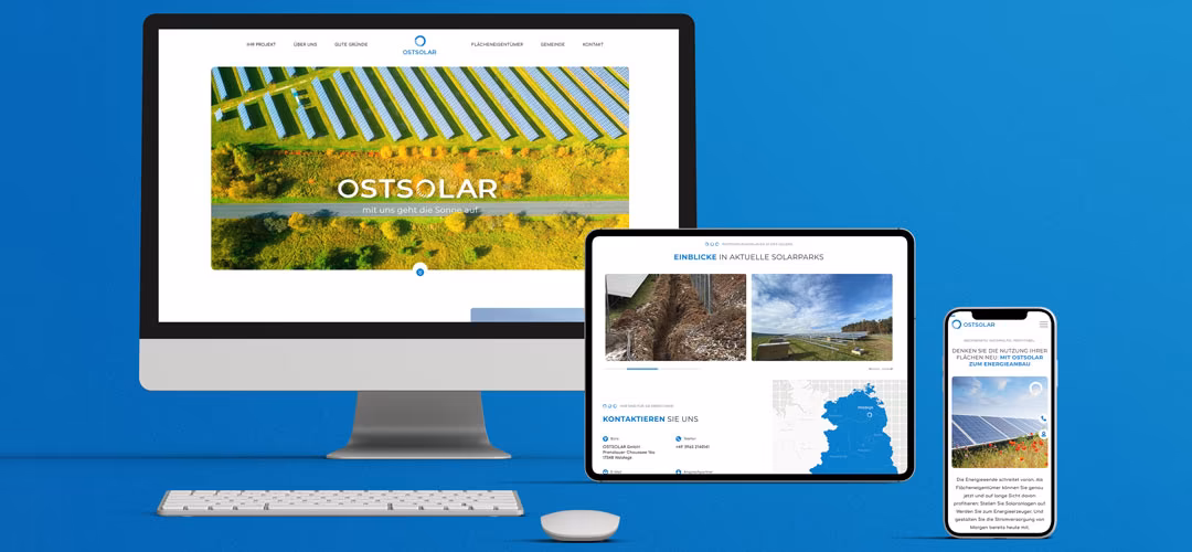 Modern One-Pager on the topic of photovoltaics for Ostsolar GmbH