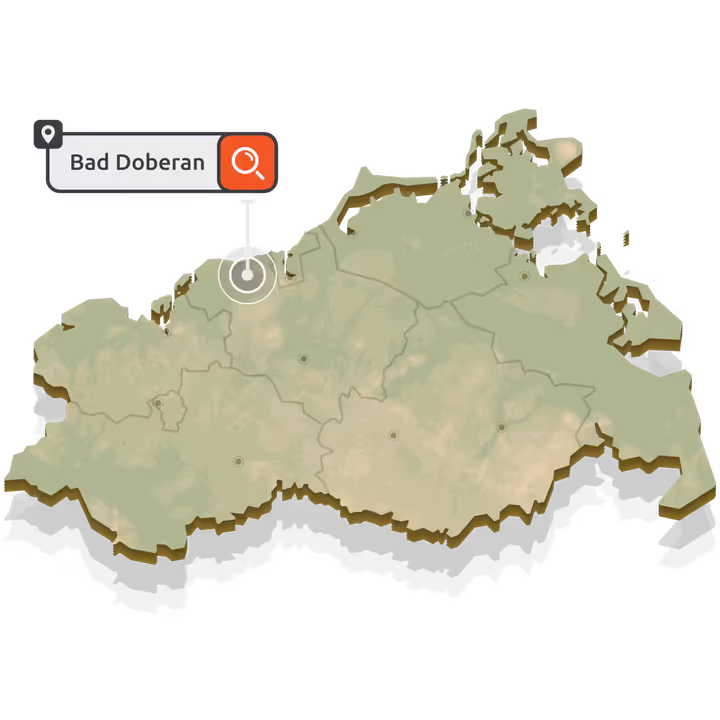 Karte von Mecklenburg-Vorpommern mit markiertem Bad Doberan für lokale SEO Agentur und Suchmaschinenoptimierung