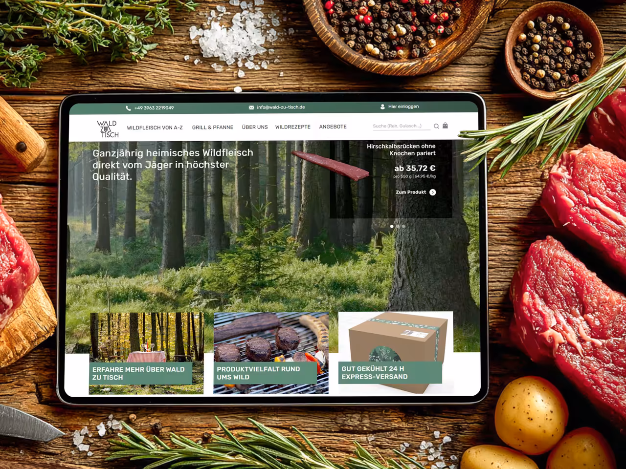 Online shop for game meat "Wald zu Tisch" with SEO optimization for better visibility in Güstrow.