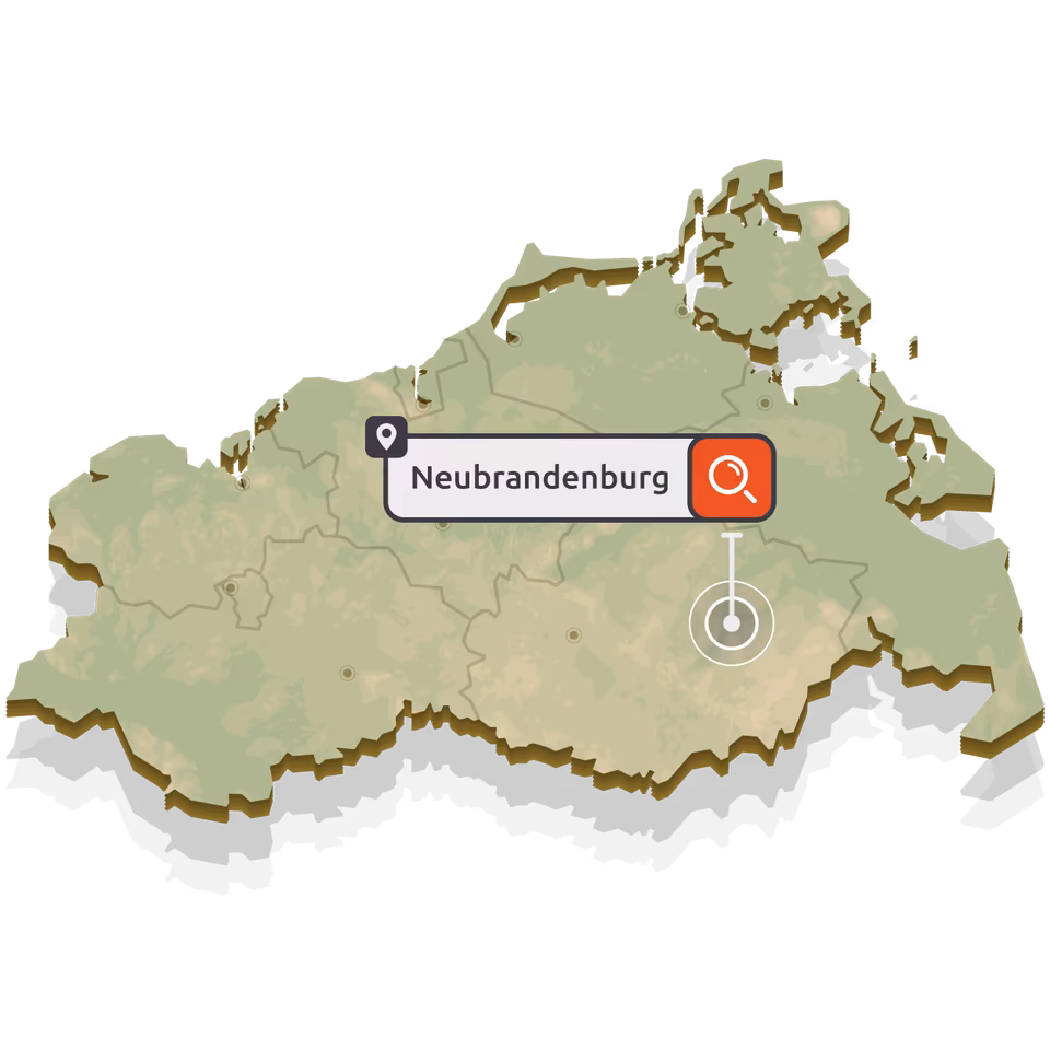 Suchmaschinenoptimierung Neubrandenburg - SEO Agentur Standort auf Karte von Mecklenburg-Vorpommern
