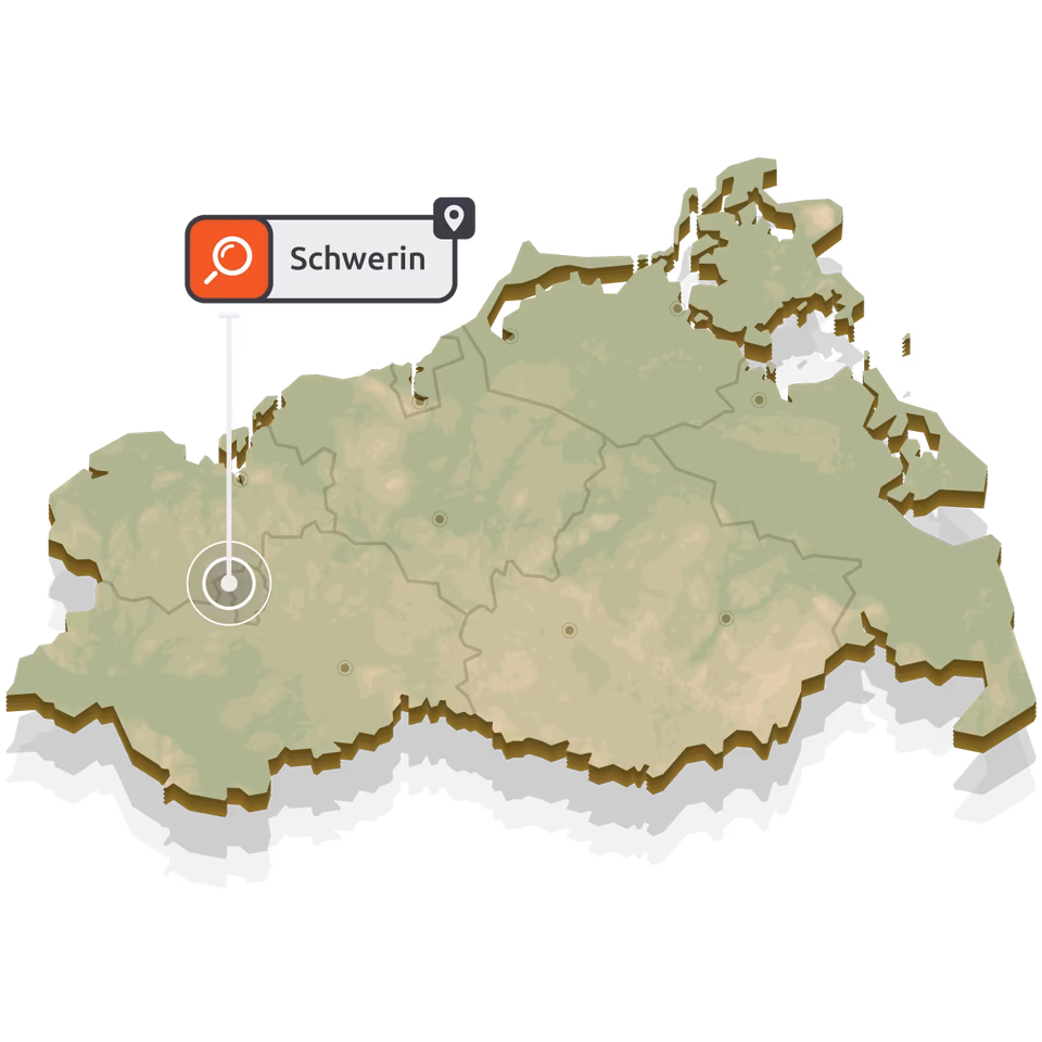 Suchmaschinenoptimierung Schwerin - SEO Agentur Karte von Mecklenburg-Vorpommern mit Standort-Markierung