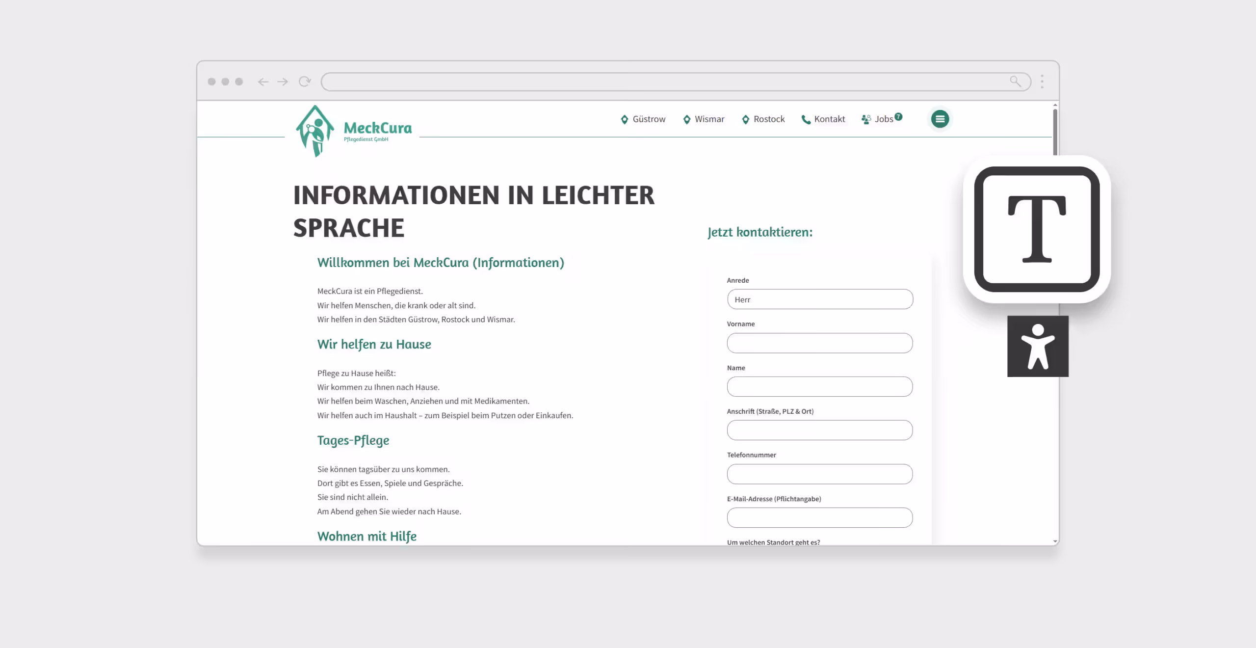 Example of a website with an integrated plug-in for additional accessibility.
