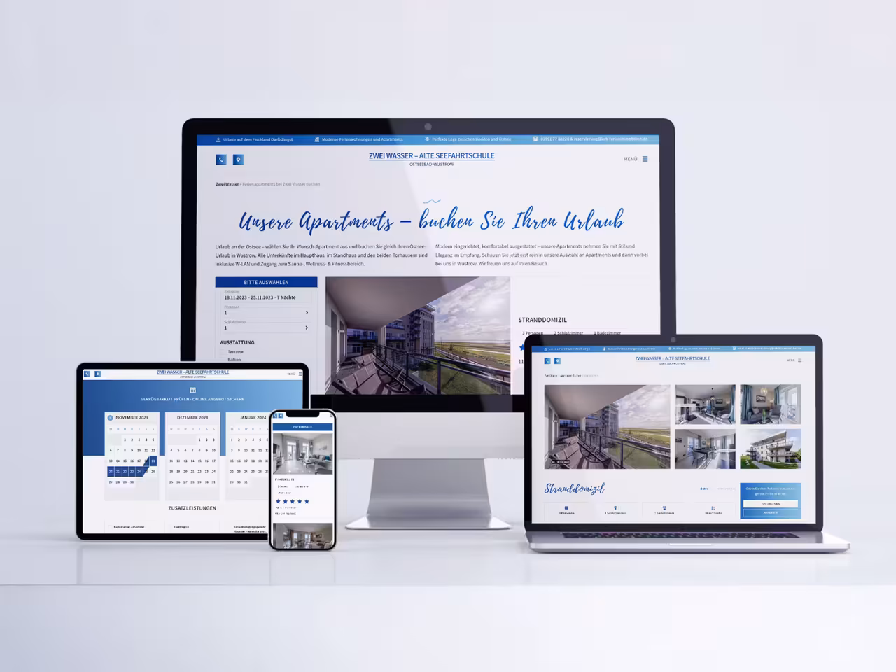 Zweiwasser Seefahrtschule responsive Website - Ferienapartment Buchungsplattform mit Kalender-System und Mobile-Optimierung durch Digital Marketing Strategie