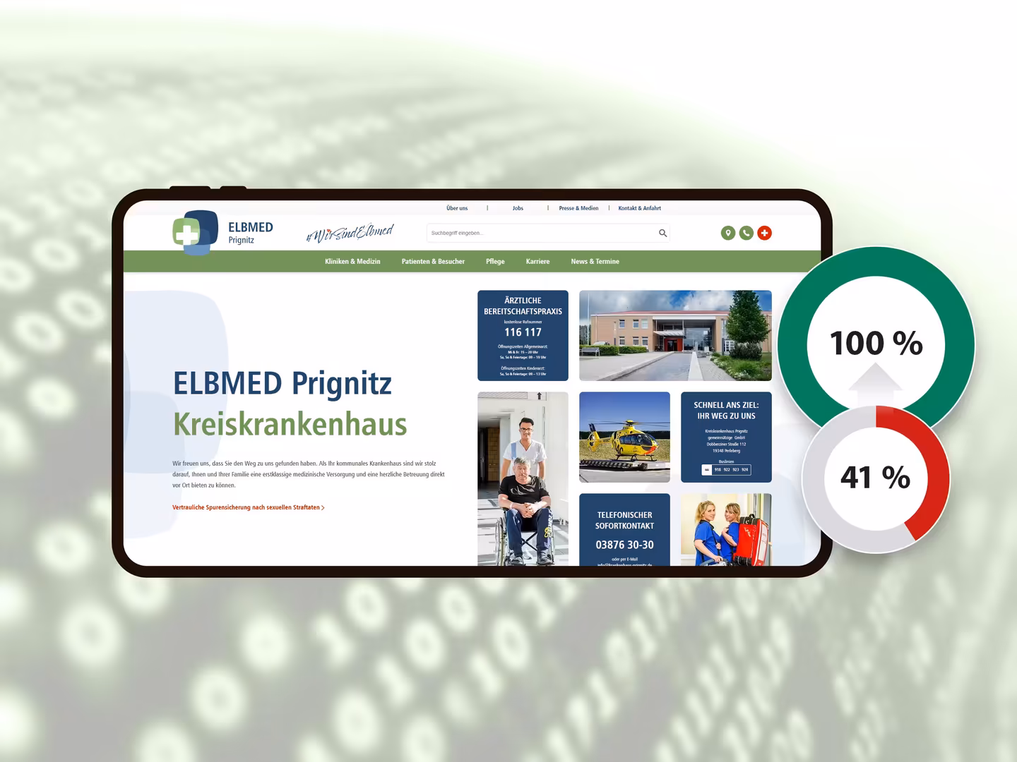 Die Barrierefreiheit der Webseiten des Elbmed Kreiskrankenhauses wurde auf 100 % gebracht.