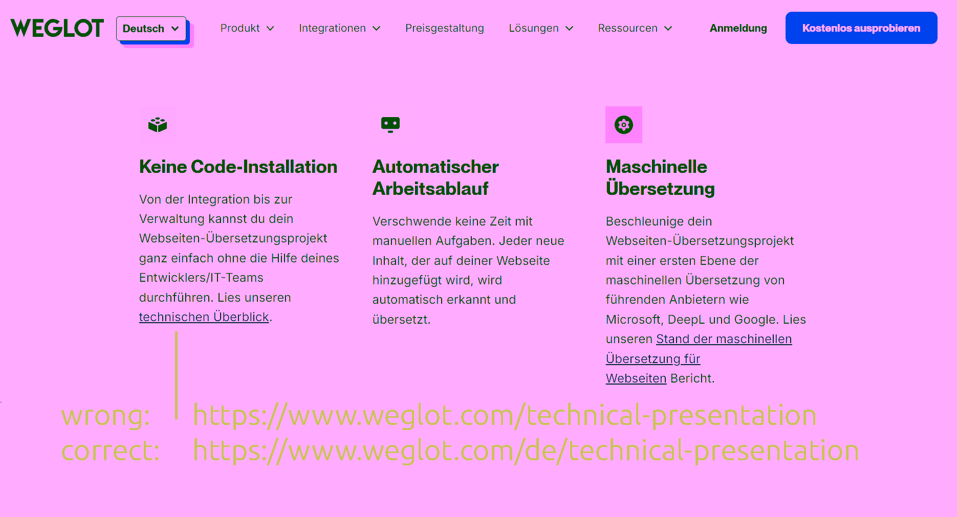 Linking error in machine translation