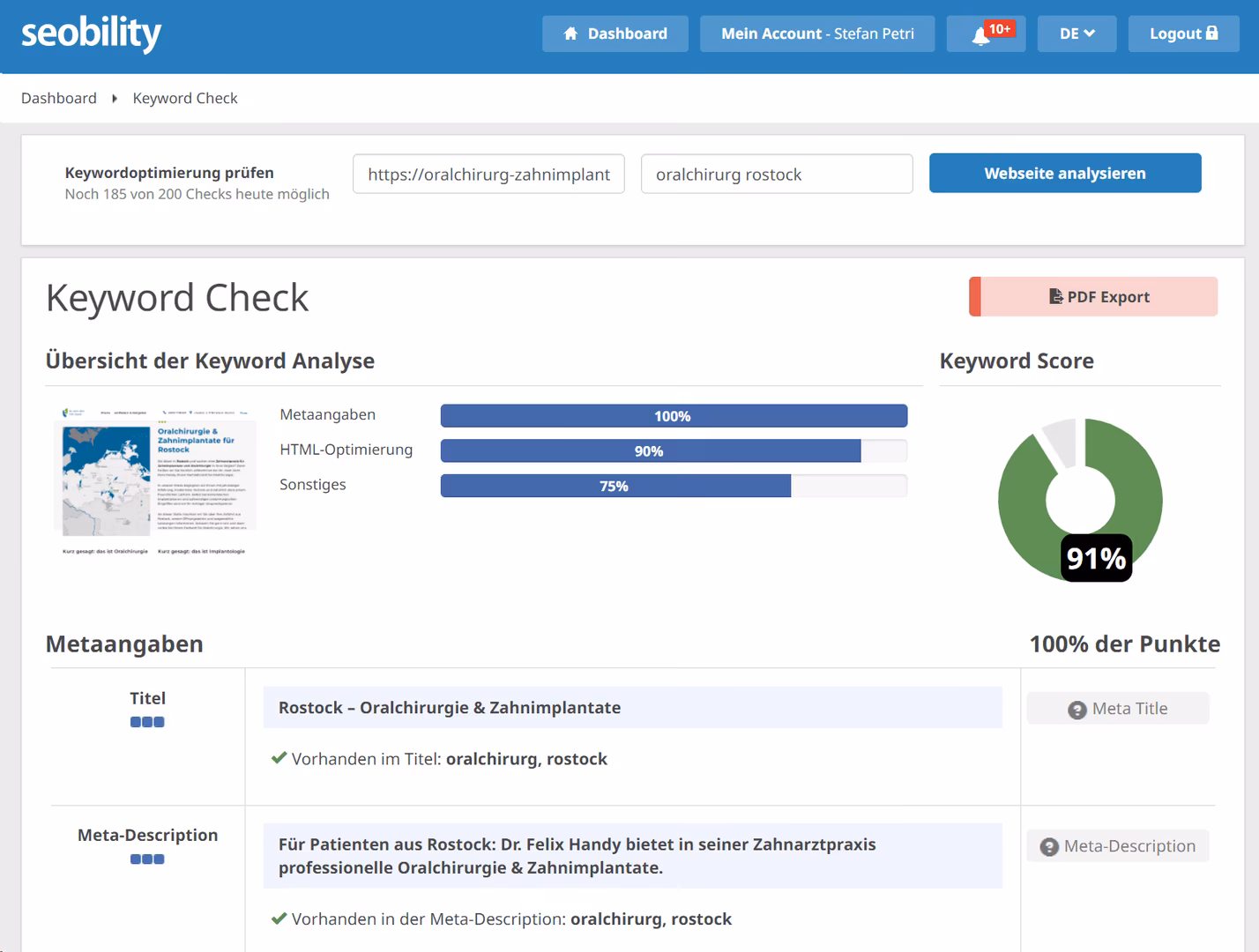 Keywordcheck mit Seobility
