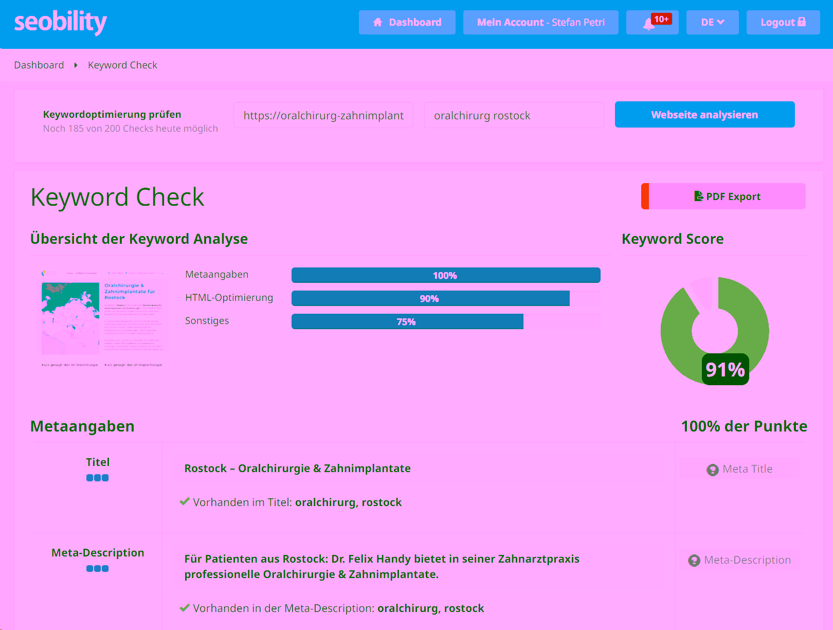 Keyword check with Seobility