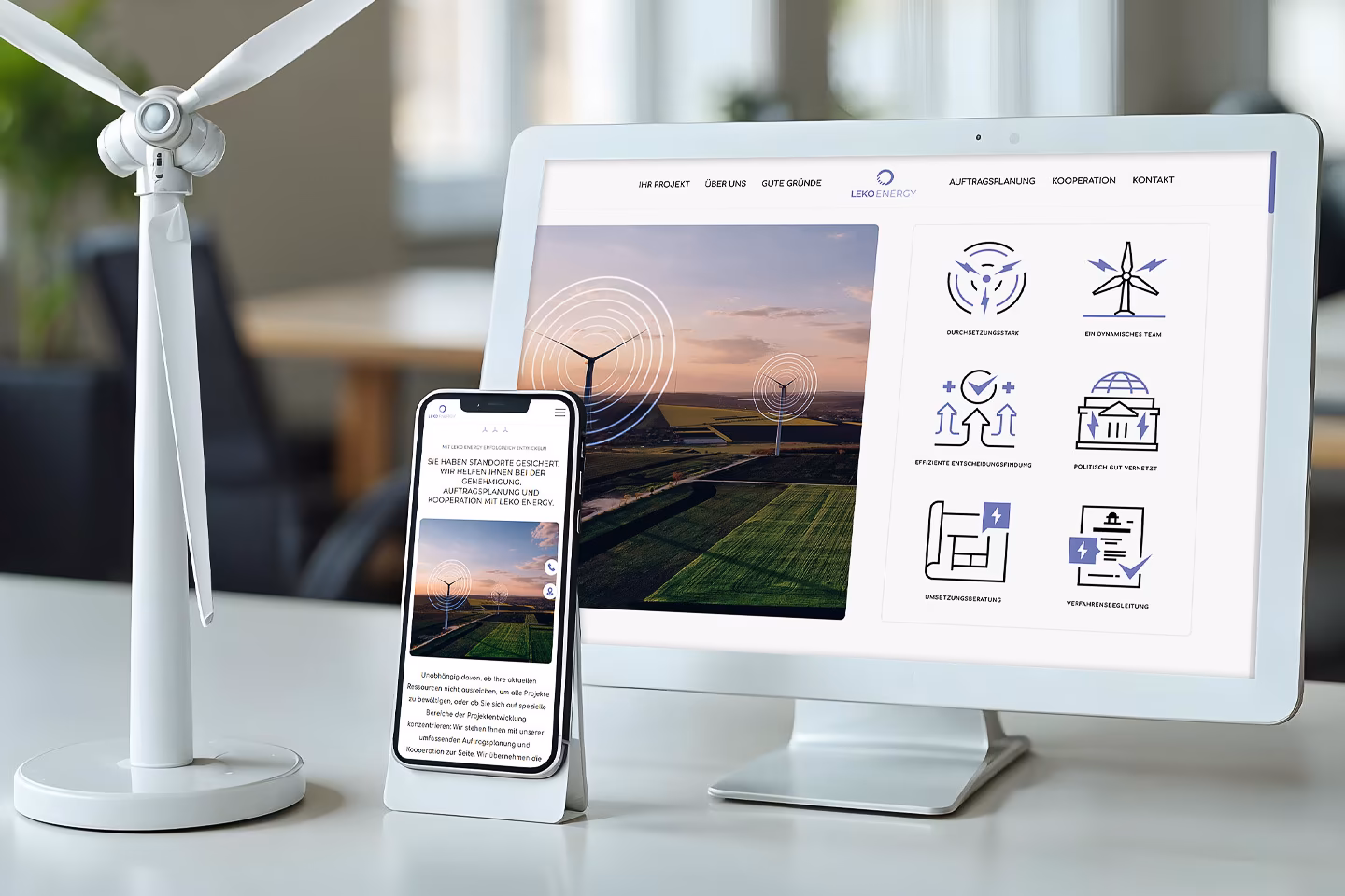 LEKO ENERGY Website mit individuell gestalteten Icons zu den guten Gr&uuml;nden