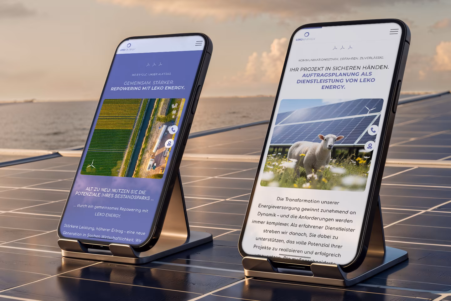 Mobiles Webdesign f&uuml;r LEKO ENERGY &ndash; Repowering und Auftragsplanung auf Smartphones