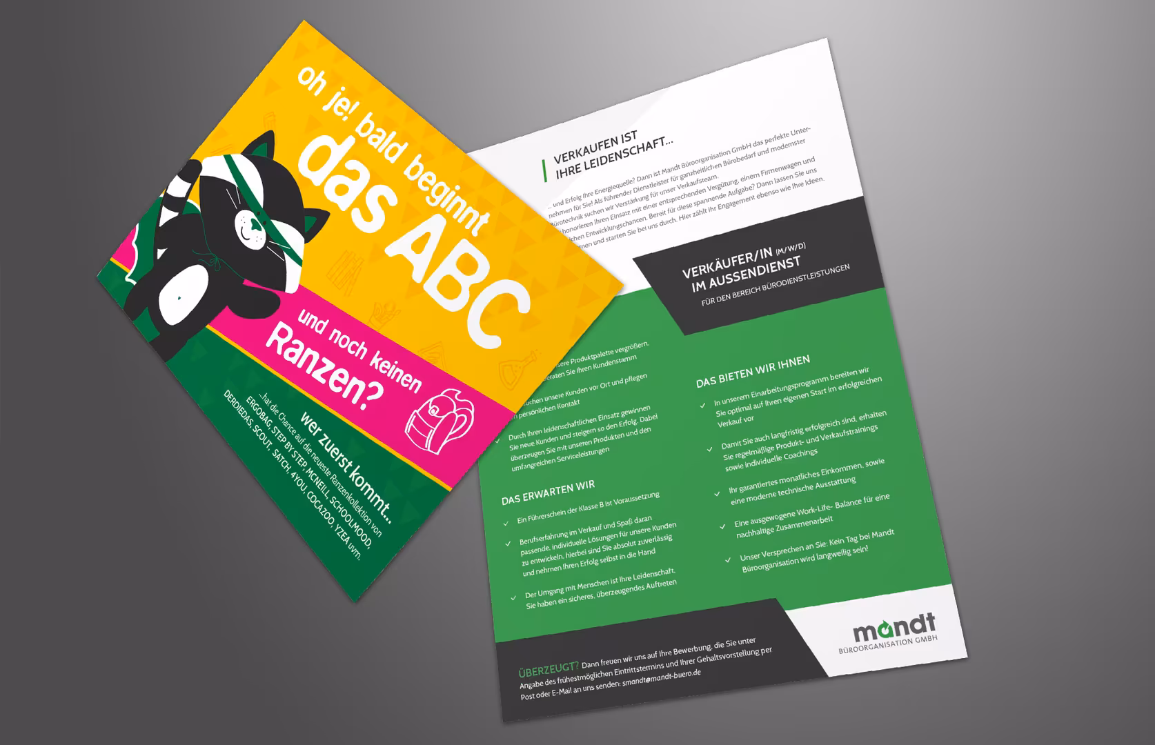 Mandt Postkarte und Stellenanzeige