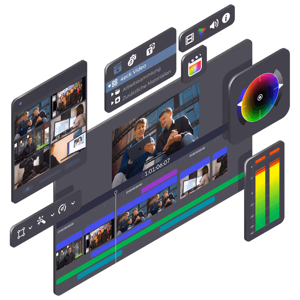 Professional video editing with timeline, color correction, and multicam editing – 4eck Media Workflow