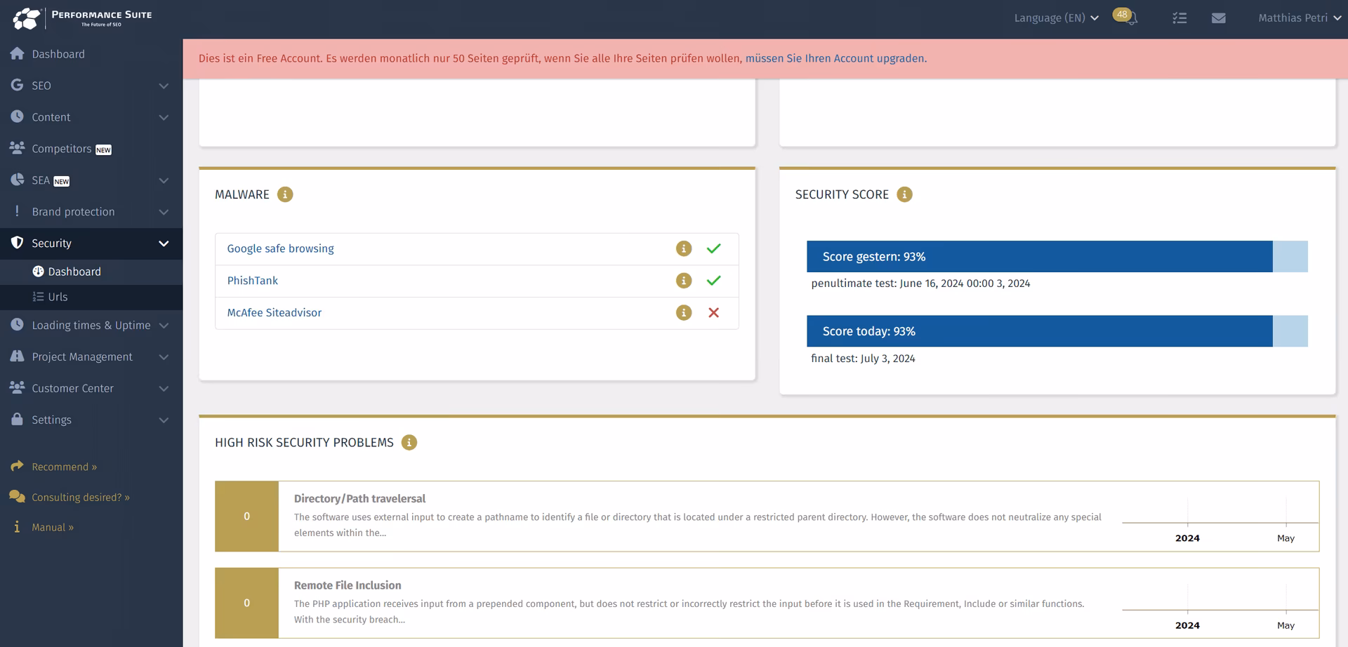 Security Tests der Performance Suite