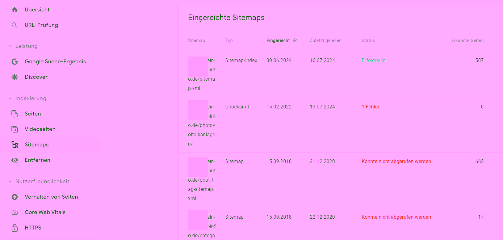 Fehlerhafte Sitemaps