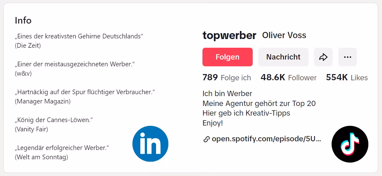 Tiktok und LinkedIn Description