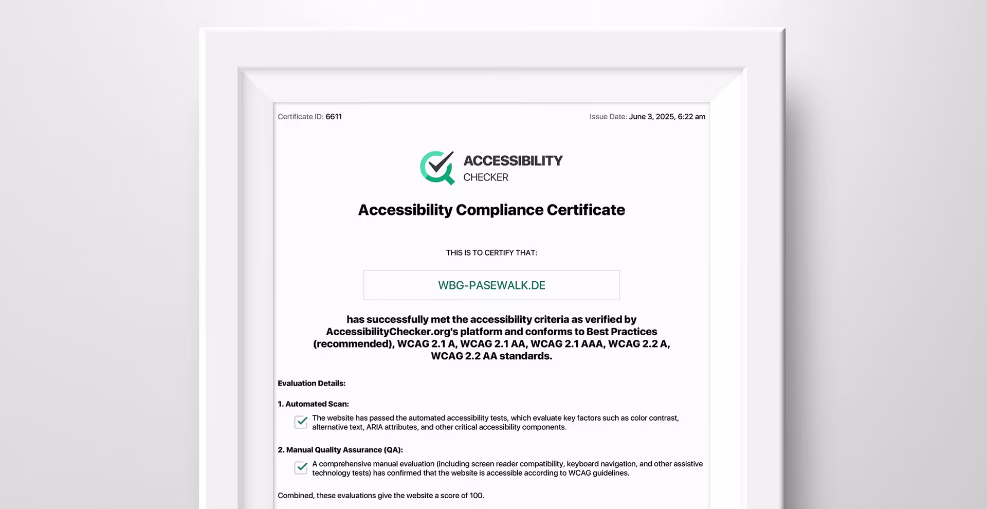 Certificate for Accessibility