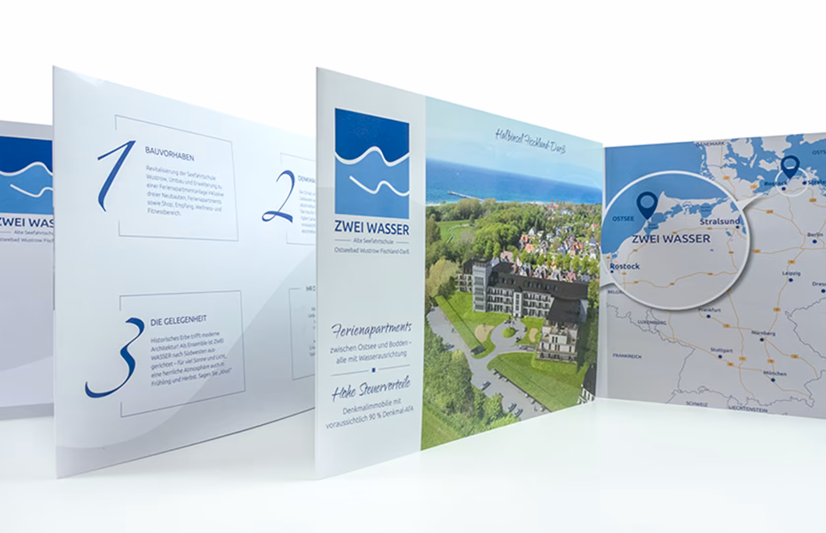 Immoblien-Marketing: Kreuzfolder für Zwei Wasser