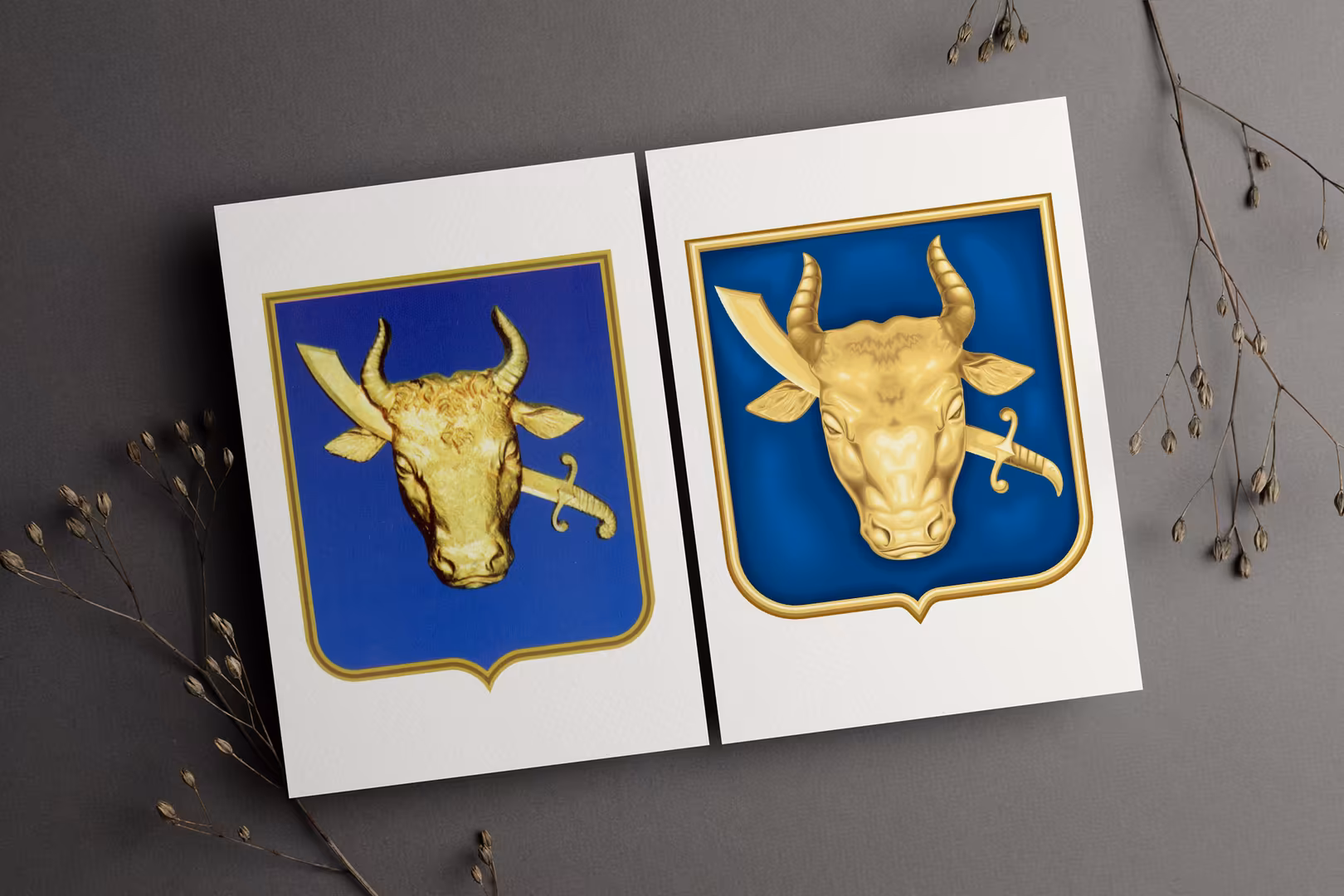 Vorher-Nachher-Vergleich digitalisiertes Stadtwappen – Professionelle Wappen-Restaurierung und Vektorisierung durch 4eck Media Grafikagentur