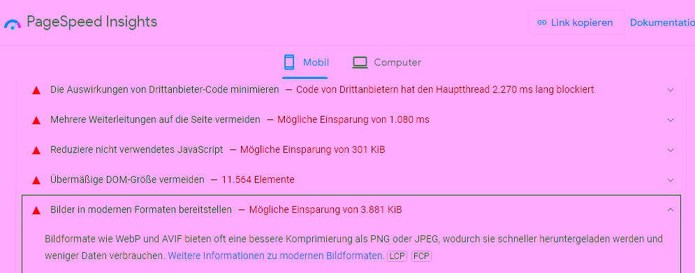 PageSpeed Insights recommendation for AVIF