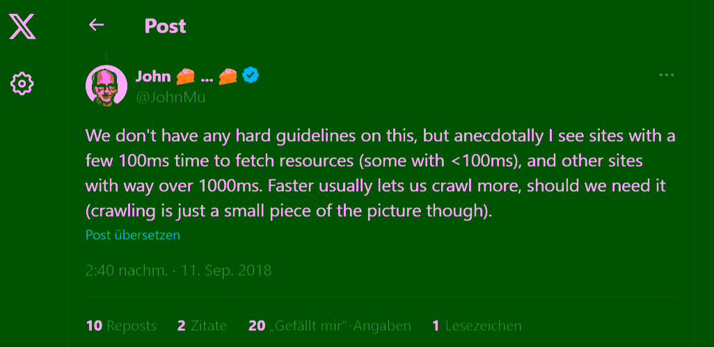 Crawling statistics with server response time
