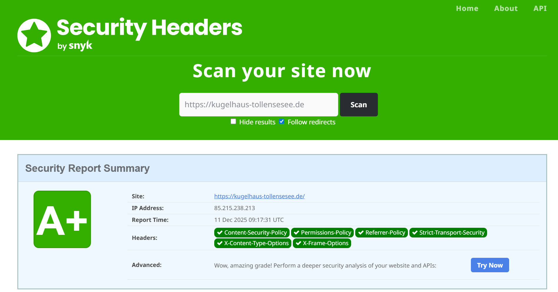 SecurityHeader für Kugelhaus-Website