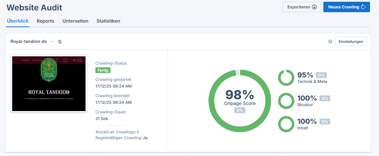 OnPage-Qualit&auml;t nach SEOBILITY