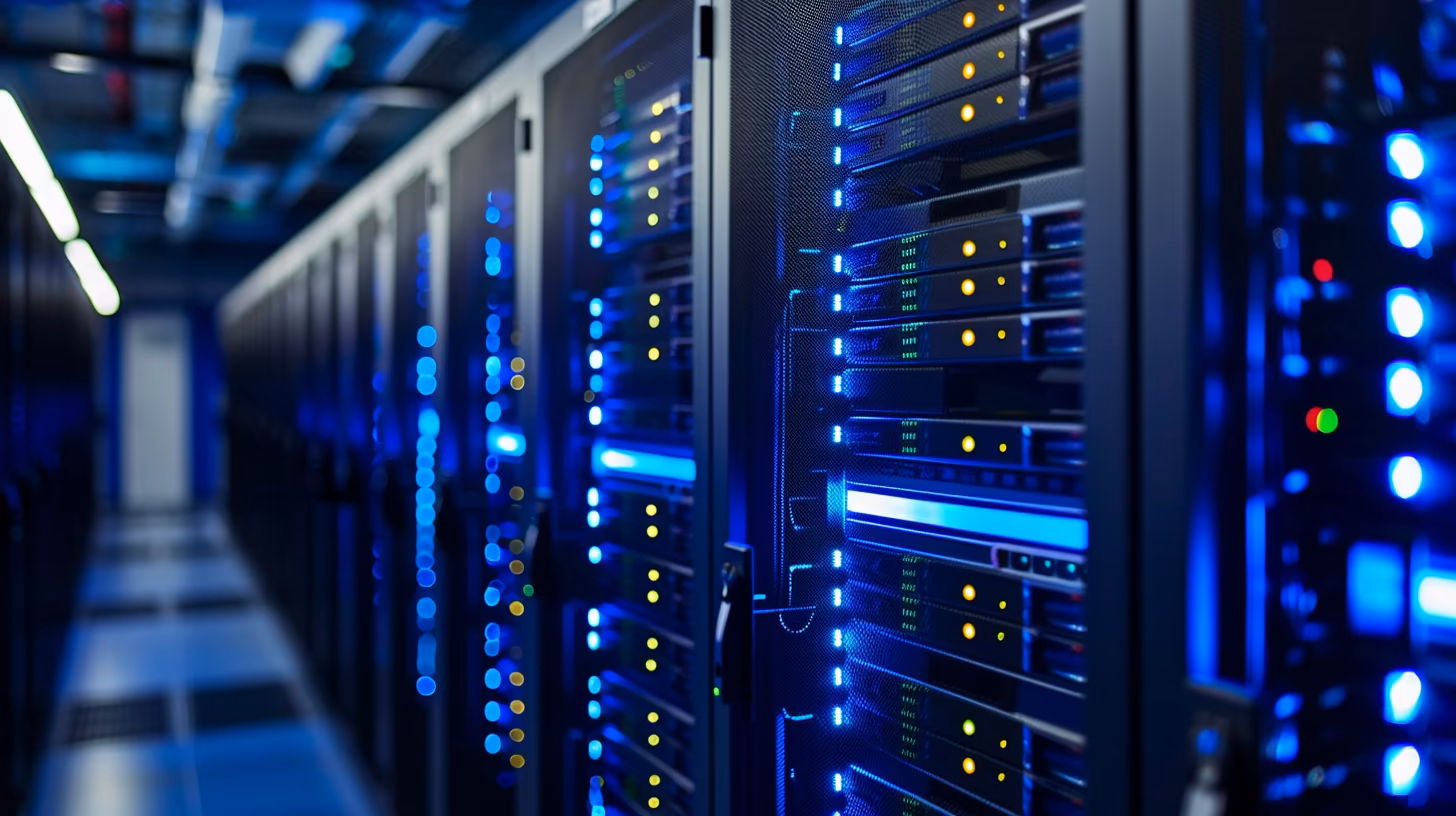 Professionelles Rechenzentrum mit Server-Racks - Optimale Server-Konfiguration und Hosting-Infrastruktur f&uuml;r schnelle E-Commerce Online-Shops mit hoher Performance