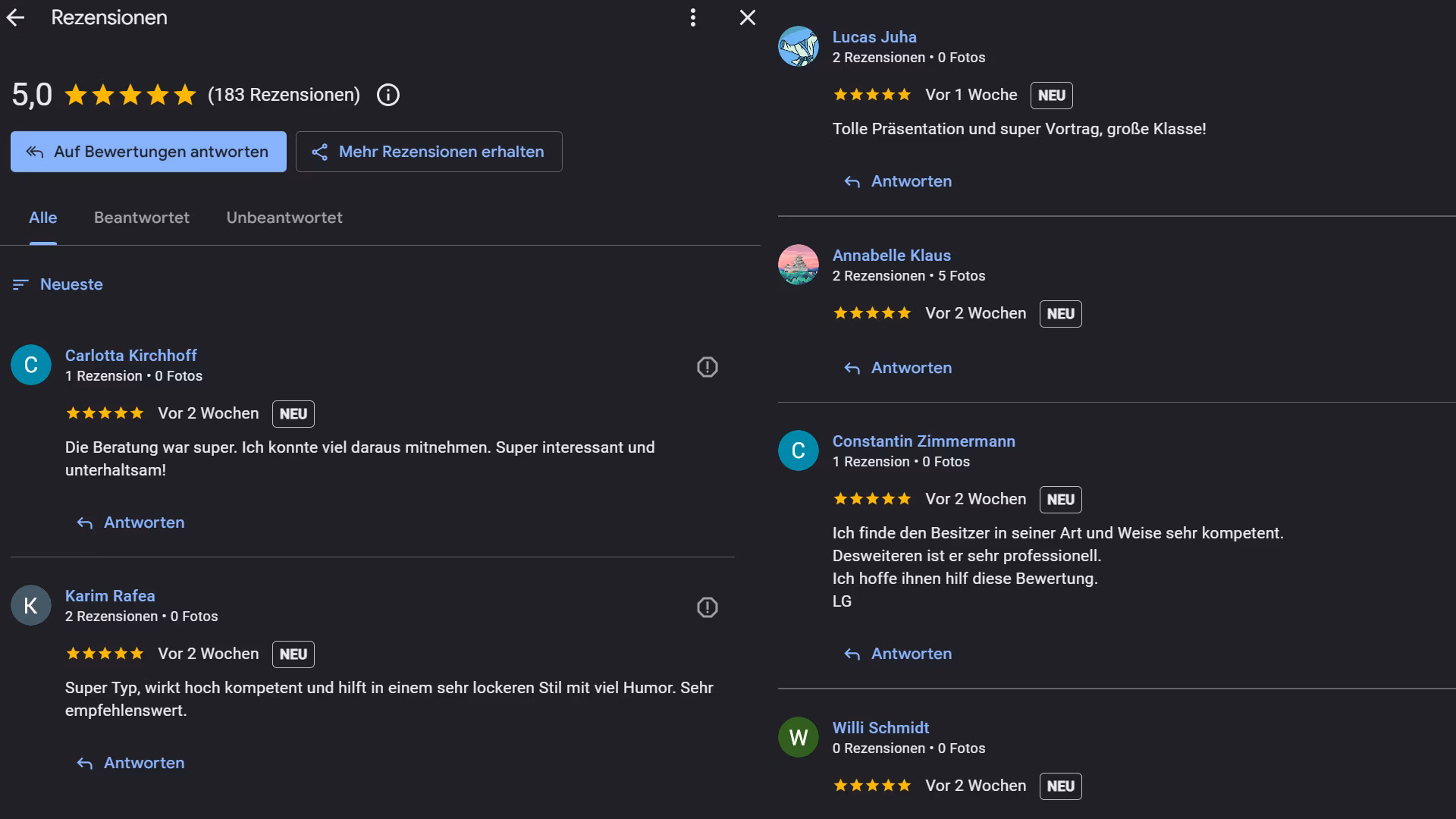 Rezensionen zum Bewerbungsvortrag