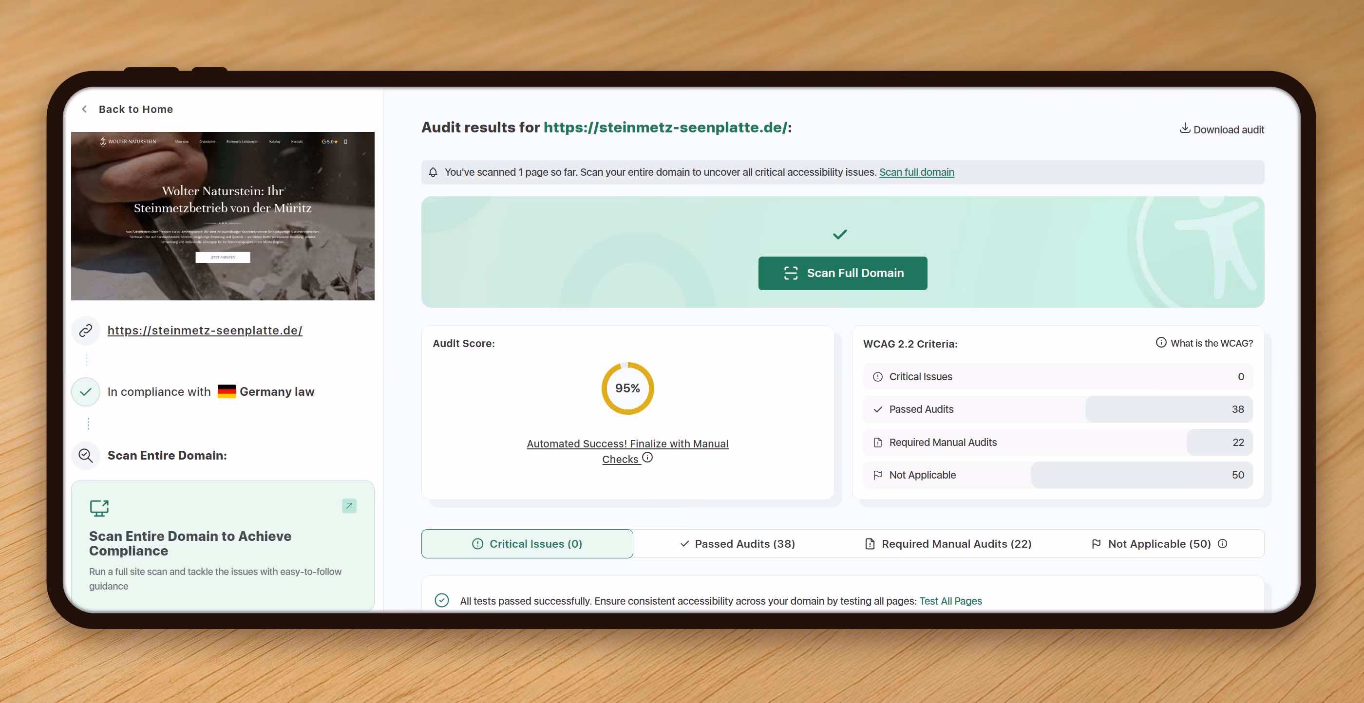 Barrierefreiheits Audit f&uuml;r Handwerker Website mit hoher WCAG Konformit&auml;t und starkem technischen Score