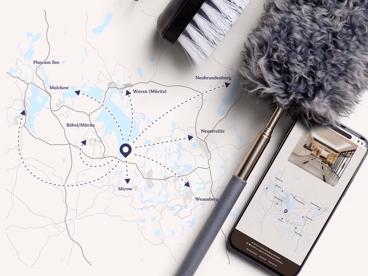 Illustratives Kartendesign f&uuml;r Reinigungsfirma